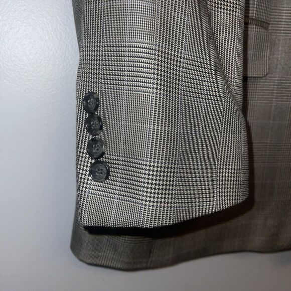 W.H. Belk Blazer Suit Jacket 44R Silk Wool Blend Houndstooth Nailhead Windowpane - Picture 4 of 8